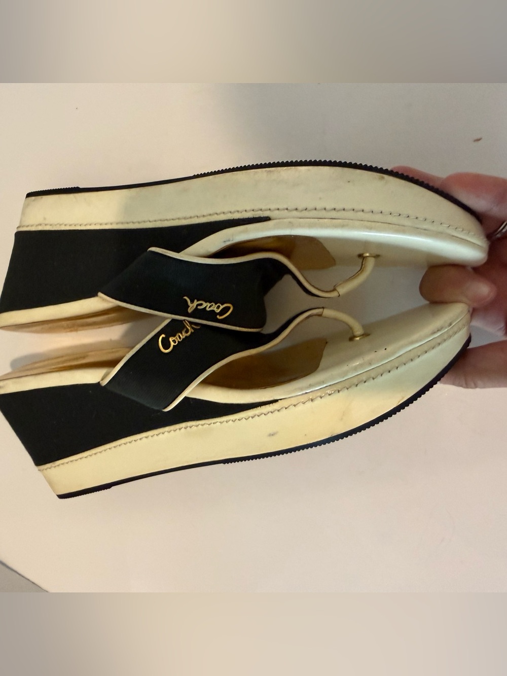 Coach Felecia Canvas and Patent Wedges Black and White - Picture 10 of 11